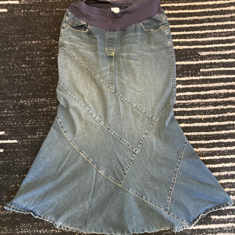 Motherhood Maternity Denim Skirt Medium Mermaid Long Elastic Maxi Modest Used
